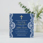 Elegant Lace Navy Blue First Heilige Communie Kaart (Staand voorkant)