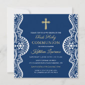 Elegant Lace Navy Blue First Heilige Communie Kaart (Voorkant)