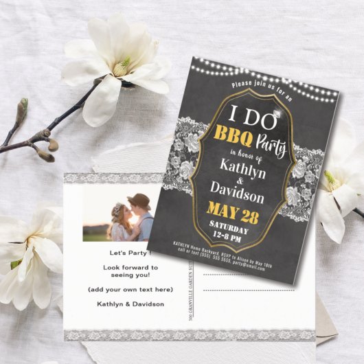 Elegant Lace Photo Verloving BBQ Party Invitation Briefkaart
