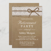 Elegant Lace Rustic Burlap String Retirement Party Kaart (Voorkant / Achterkant)
