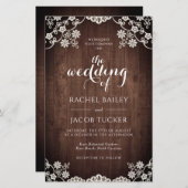 Elegant Lace Rustic Dark Wood Weddenschap (Voorkant / Achterkant)