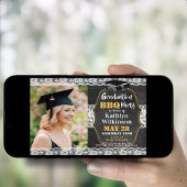 Elegant Lace Silver Glitter Foto Graduparty Kaart