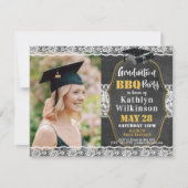 Elegant Lace Silver Glitter Foto Graduparty Kaart (Voorkant)