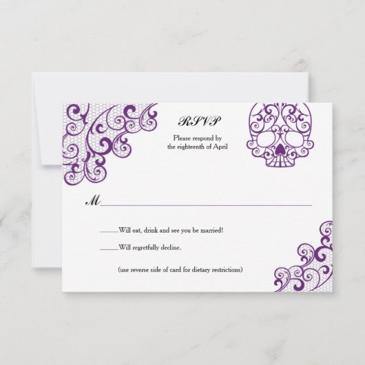 Elegant Lace Skull Calavera RSVP-kaart RSVP Kaartje (Voorkant)