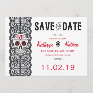 Elegant Lace Sugar Skull Save the Date cards