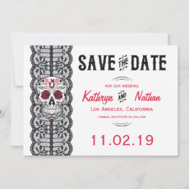 Elegant Lace Sugar Skull Save the Date cards
