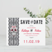 Elegant Lace Sugar Skull Save the Date cards (Staand voorkant)