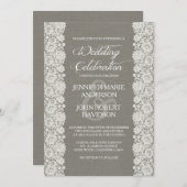 Elegant Lace Vintage Wedding Invitation Grey Kaart (Voorkant / Achterkant)