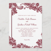 Elegant Lace Wedding Custom Foto Red White Chic Kaart (Voorkant / Achterkant)