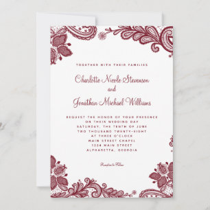 Elegant Lace Wedding Custom Foto Red White Chic Kaart