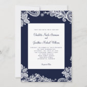 Elegant Lace Wedding Custom Photo Navy Blue White Kaart (Voorkant)