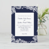 Elegant Lace Wedding Custom Photo Navy Blue White Kaart (Staand voorkant)
