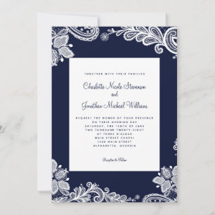 Elegant Lace Wedding Custom Photo Navy Blue White Kaart