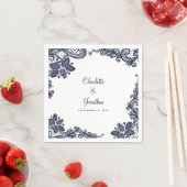 Elegant Lace Wedding Verloving Bride & Groom Blue Servet (Insitu)