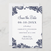 Elegant Lace Wedding Verloving Foto Blue White Save The Date (Voorkant)