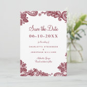 Elegant Lace Wedding Verloving Foto Rood White Save The Date (Staand voorkant)