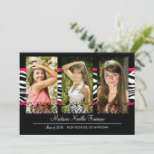 Elegant Lace & Zebra Pink Photo Afstuderen Kaart (Staand voorkant)