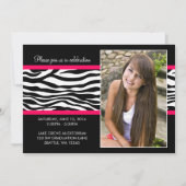 Elegant Lace & Zebra Pink Photo Afstuderen Kaart (Achterkant)