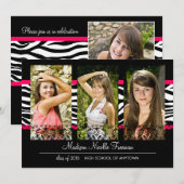 Elegant Lace & Zebra Pink Photo Afstuderen Kaart (Voorkant / Achterkant)