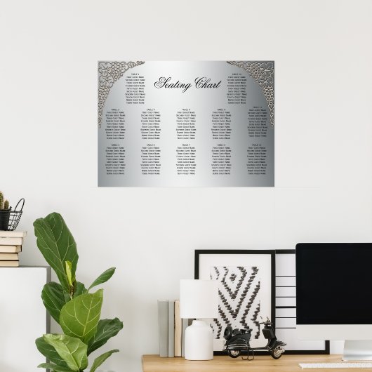Elegant Lacework Silver Wedding Reception Zitplaat Poster (Thuiskantoor)