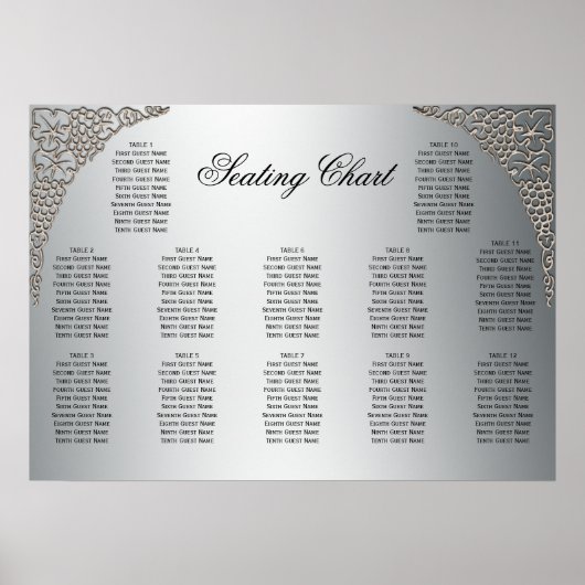 Elegant Lacework Silver Wedding Reception Zitplaat Poster (Voorkant)