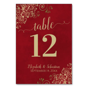 Elegant Lacy Gold Calligraphy Crimson Red Wedding Kaart