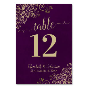Elegant Lacy Gold Calligraphy Plum Paars Wedding Kaart