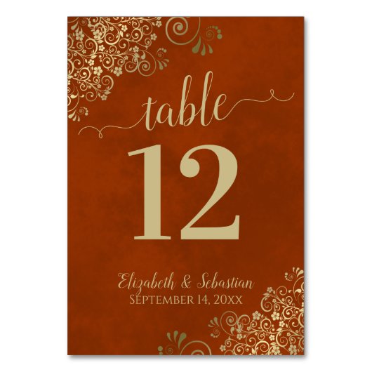 Elegant Lacy Gold Calligraphy Rust Oranje Wedding Kaart (Voorkant)