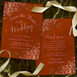 Elegant Lacy Gold filigraan op roest Sinaasappel b Save The Date