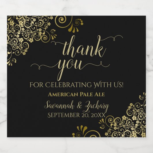 Elegant Lacy Gold op Black Weddenschap Hartelijk d Bier Etiket (Enkel label)