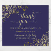 Elegant Lacy Gold op marinesblauwe bruiloft Hartel Bier Etiket (Enkel label)