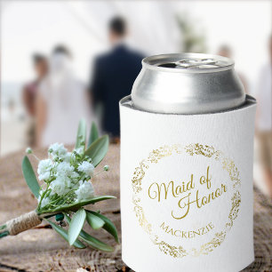 Elegant Lacy Gold op White Maid of Honor Wedding Blikjeskoeler