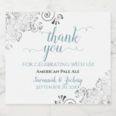 Elegant Lacy Grey, Blauwgroen & White Weddenschap Bier Etiket (Enkel label)