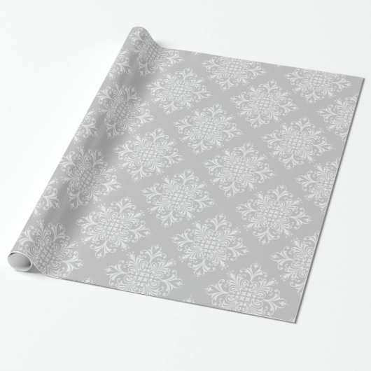Elegant Lacy Grey Damask Cadeaupapier (Uitgerold)