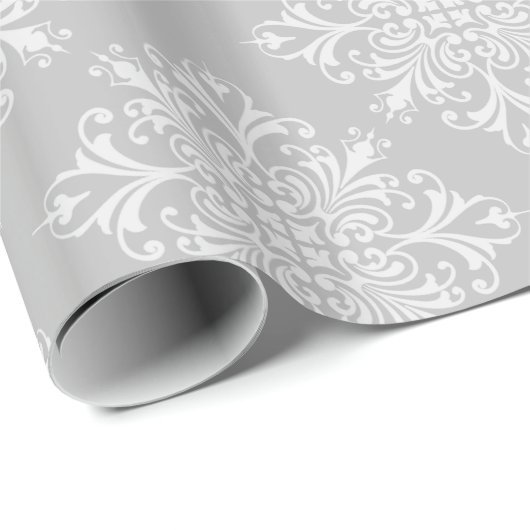 Elegant Lacy Grey Damask Cadeaupapier (Rol Hoek)