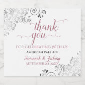 Elegant Lacy Grey, Roos & White Weddenschap Hartel Bier Etiket (Enkel label)