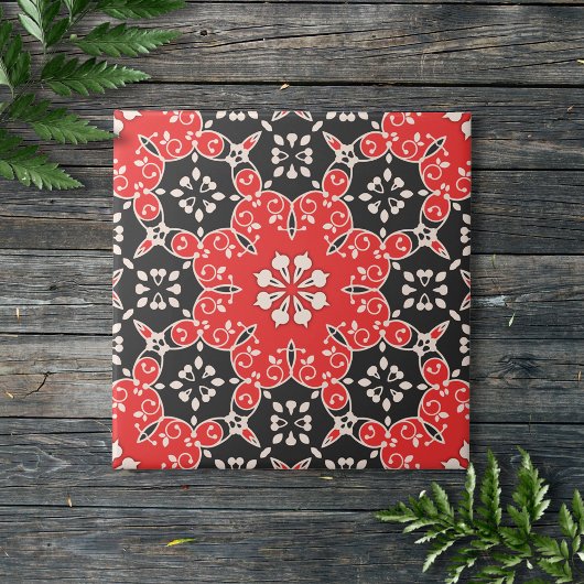 Elegant Lacy Mosaic Red Black en White Tegeltje