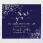 Elegant Lacy Silver over Navy Blue Weddenschap Bed Bier Etiket (Enkel label)
