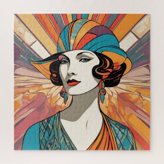 Elegant Lady Art Deco Geïnspireerd AI Kunstwerk Af Legpuzzel (Verticaal)