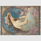  Elegant Lady Art Nouveau Blue Ephemera Tissuepapier (Voorkant)