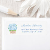 Elegant Lady Blue Hydrangea Basket Return Address Etiket (Insitu)
