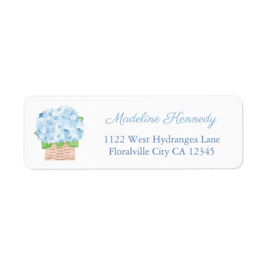 Elegant Lady Blue Hydrangea Basket Return Address Etiket (Voorkant)