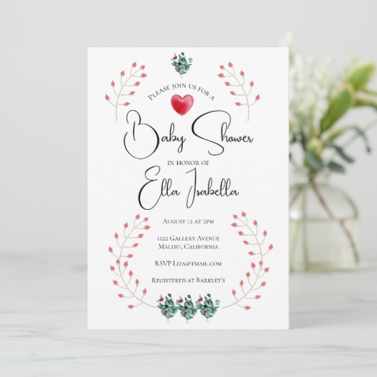 Elegant Lady Bug Floral Baby shower Invitation Kaart (Staand voorkant)