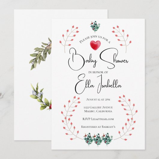 Elegant Lady Bug Floral Baby shower Invitation Kaart (Voorkant / Achterkant)