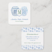Elegant Lady Chinoiserie Monogram Vierkante Visitekaartje (Voorkant / Achterkant)
