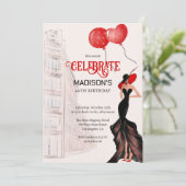 Elegant Lady en Balloons Birthday Kaart (Staand voorkant)