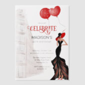 Elegant Lady en Balloons Birthday Vellum Uitnodigingen (Voorkant)