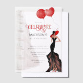 Elegant Lady en Balloons Birthday Vellum Uitnodigingen (Offset)