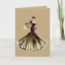 Elegant Lady in Gold Feestdagen Kaart