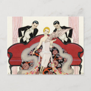 Elegant Lady in Paris Art Deco Briefkaart